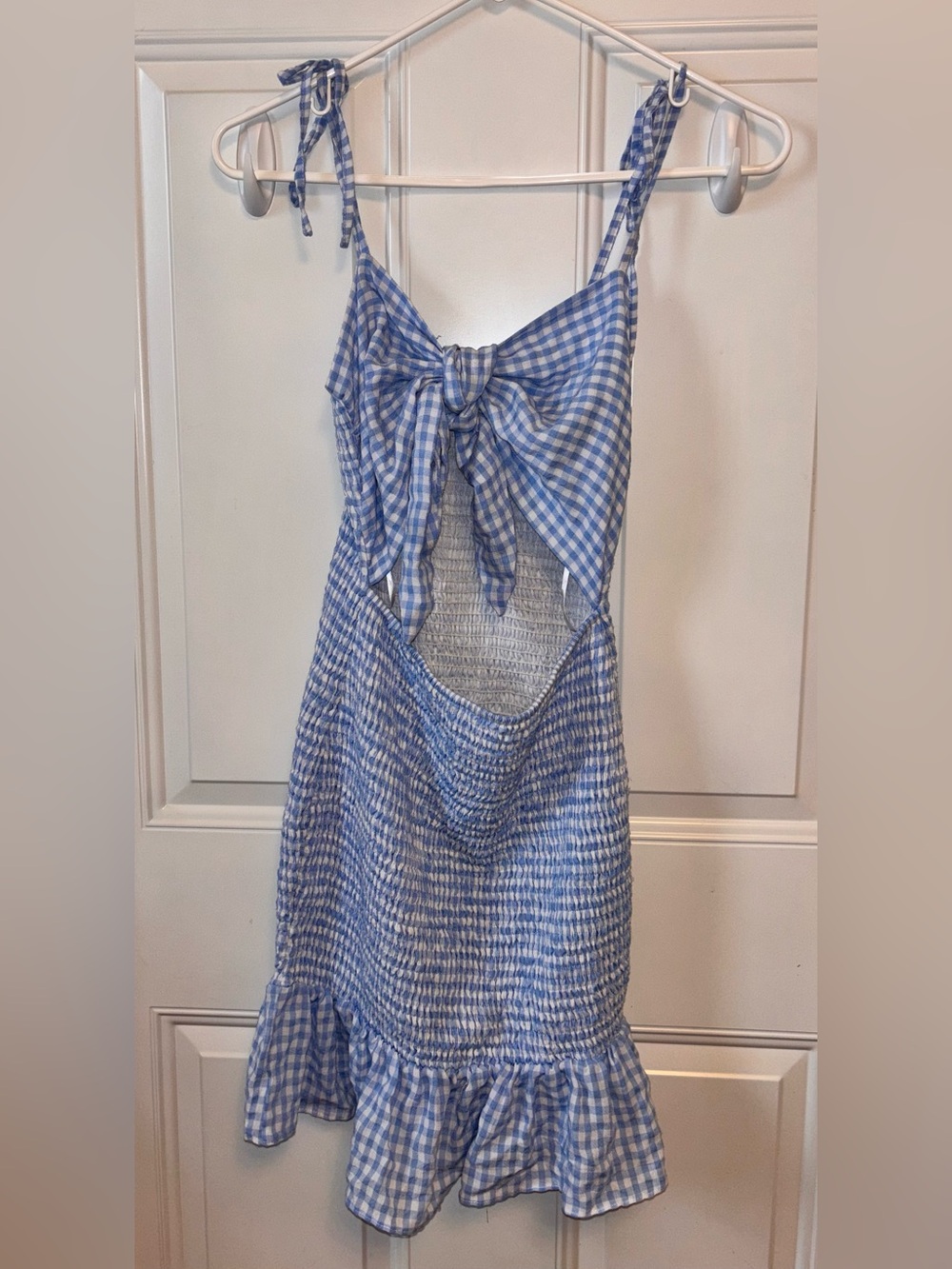 Blue Gingham Tie-Front Mini Dress - Picture 4 of 7